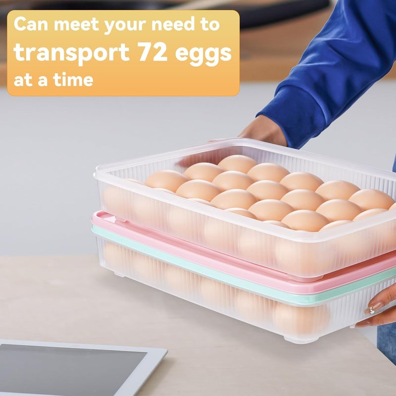FACULX 3 Pack Deviled Egg Containers with Lid and 8 Pcs Deviled Egg Injector Piping Tool, Egg Organizer for Refrigerator, Fridge Stackable Countertop Portable Egg Platter (pink,blue,green) - Image 4